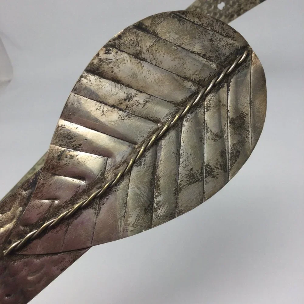 Vintage Silver Tone All Metal Belt Leaf Buckle